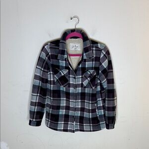 Soho Threads Fleece Plaid Sherpa Lined Jacket Shacket Size Small
